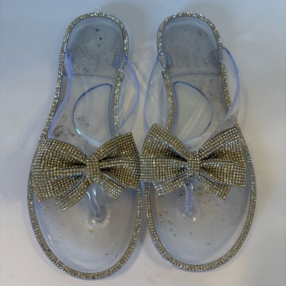 Forever rhinestone & bow accented jelly flip flops sandals size 9 - Picture 10 of 10